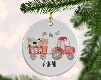 Personalized Red Tractor Christmas Ornament
