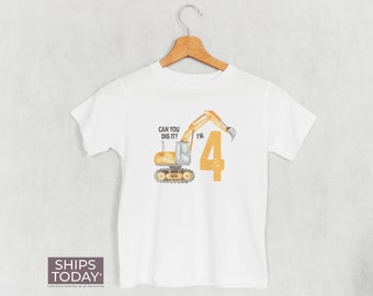 Digger Birthday Shirt, Can you dig it? Im 4, Bulldozer Shirt, Construction Birthday Shirt, 4th Birthday Baseball Shirt, Use any number