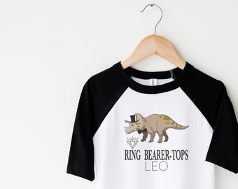 Ring Bearer Gift, Dinosaur Ring Bearer Shirt, Personalized Gift, Triceratops, Baseball Shirt, Long Sleeve Onesie®, Wedding Rehearsal Shirt
