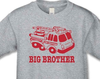 Fire Truck T-Shirt, Big Brother Shirt, Personalized Pregnancy Announcement, Big Cousin T-Shirt Retro Feel Fireman Lil' Brother Bodysuit