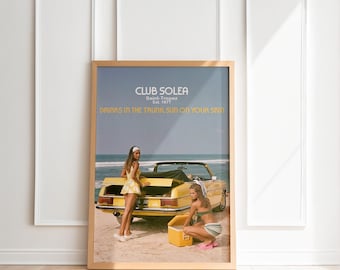 Retro Saint-Tropez Print, Vintage Convertible, Summer Beach Poster (Digital Download)