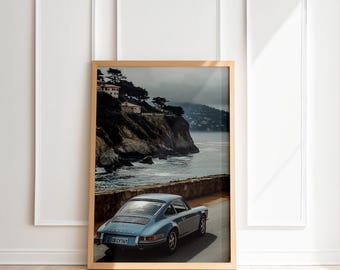 Vintage Porsche Küstendruck: La Dolce Vita, Retro Auto Kunst (Digitaler Download)