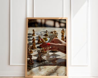 Espresso Martini & Chess Print – Elegant Bar Wall Art (Digital Download)