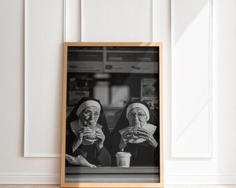 Nuns Print, Photography Prints, Hamburger Poster, Kitchen Wall Art, Funny Poster, Black and White Wall Art, Museum Grade Photography Poster