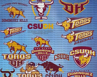 SVG de la Universidad Estatal de Cal State Dominguez Hills en capas, atletismo, Toros SVG, universidad, Cricut, CSUDH, fútbol, archivo digital.