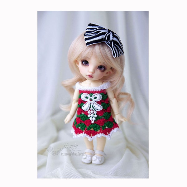 Christmas red-green-white crocheted dress for PukiFee, Lati Yellow