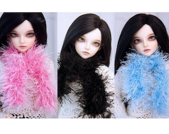 Fluffy boa scarf for bjd MSD black pink and blue