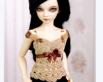 Cappuccino beige & brown crochet top, corset, cami top, tank top for slim bjd MSD and Tonner dolls