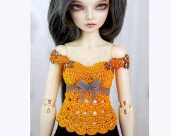 Orange & graues Häkeltop, Korsett, Cami Top, Tank Top für schlanke bjd MSD und Tonner Puppen