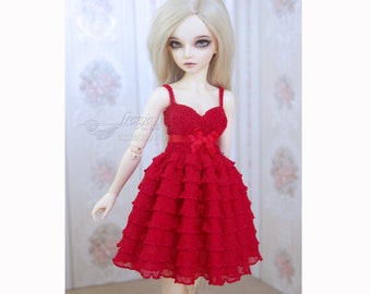 Red ruffle dress for bjd MSD and Tonner dolls