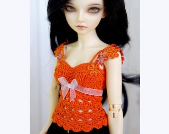 OOAK dark orange crochet top, corset, cami top, tank top for slim bjd MSD and Tonner dolls