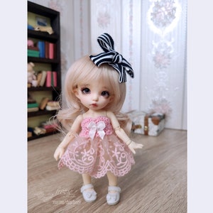 Salmon lace dress for Pukifee, Lati Yellow