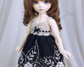 Black, beige & ecru dress for TINY bjd LittleFee Momocolor29/Momotree29, Saintbloom