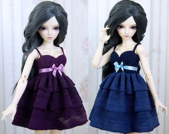 Marineblaues oder aubergine Rüschen Kleid für BJD MSD und Tonner Puppen