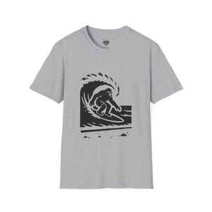 Bigfoot Surfing Wave Graphic Unisex T-Shirt, Summer Beachwear, Gift for Surfers, Casual Wear