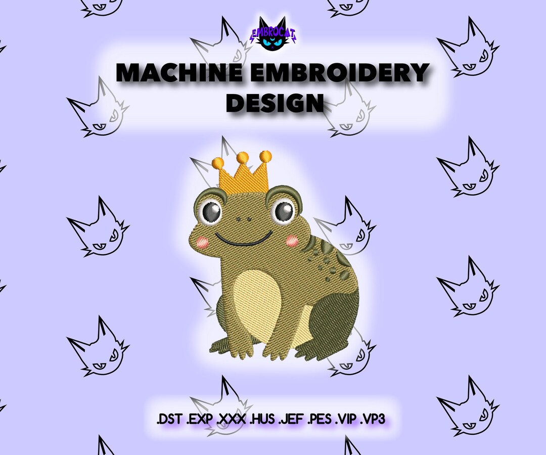 Crowned Frog Machine Embroidery Design, Filled Stitch (digital Download ...