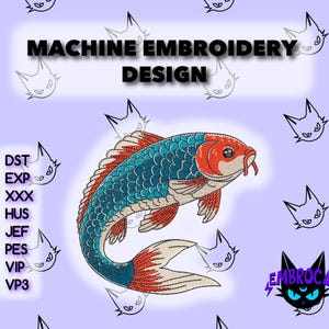Koi Fish Embroidery Design: Japanese Oriental Animal (PES DST Instant Download, 8 Sizes)