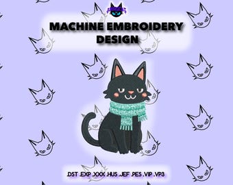 Black Cat Embroidery Design, Halloween Machine Embroidery File