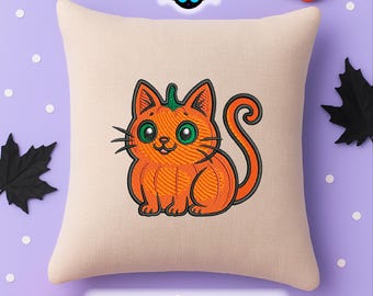 Pumpkin Cat Embroidery Design – Halloween Kitty, Fall Machine Embroidery File (Digital Download)