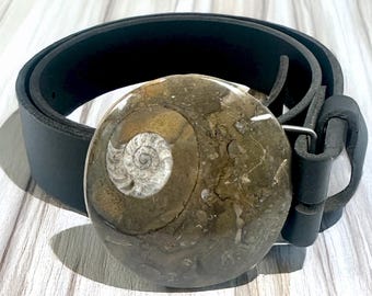 Marokańska okrągła klamra do paska | Kamień amonitowy Nautilus