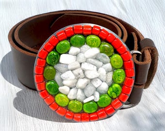 Moonstone | Green | Red Silver Circle Belt Buckle