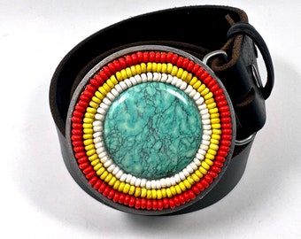 Turquoise Howlite Natural Stone Sunny Circle Belt Buckle