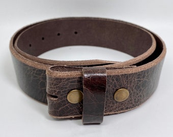 Lanière de ceinture en cuir pleine fleur marron foncé pour boucles, finition naturelle