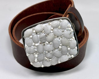 White Quartz & Silver Belt Buckle