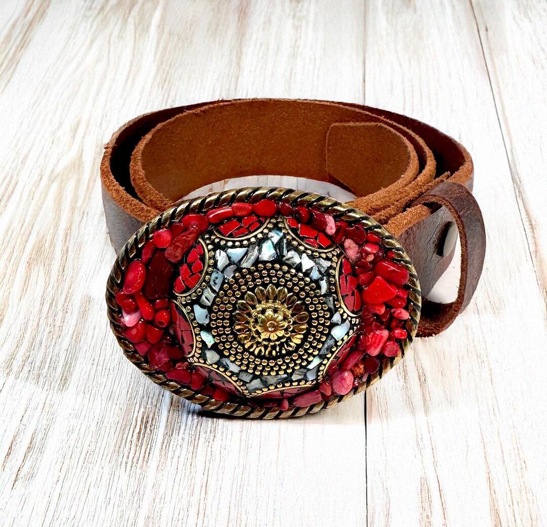 Bronze Tibetan Star Mosaic | White Mother of Pearl & Red  display picture 3