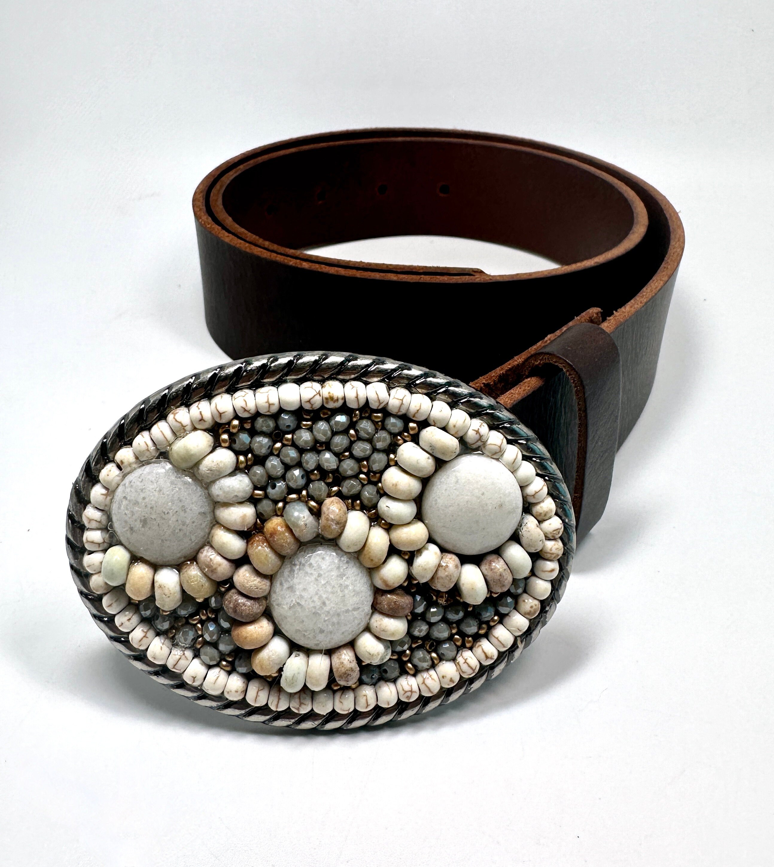 Buy White Quartz & Jasper Stone Flower Belt Buckle Online in 