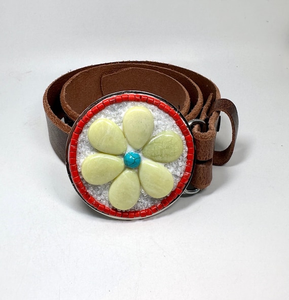 Yellow Stone Flower | Turquoise | Orange Coral Round Belt  display picture 3