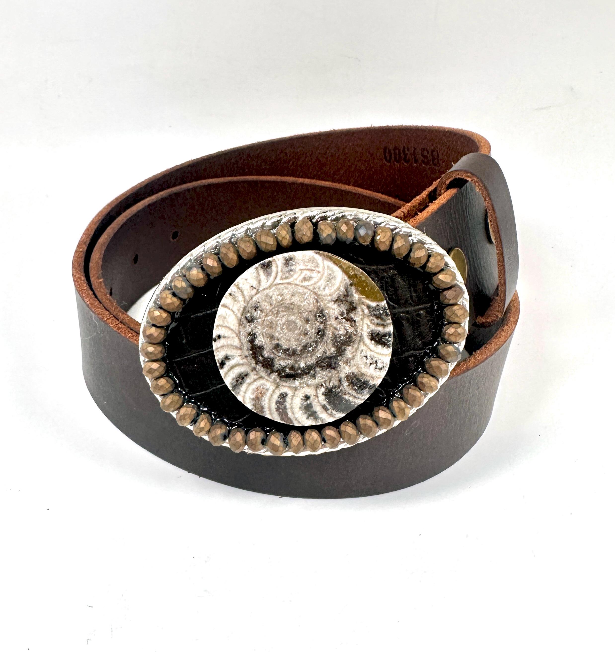 Moroccan Fossil | Leather | Beaded Belt Buckle - Etsy display picture 1