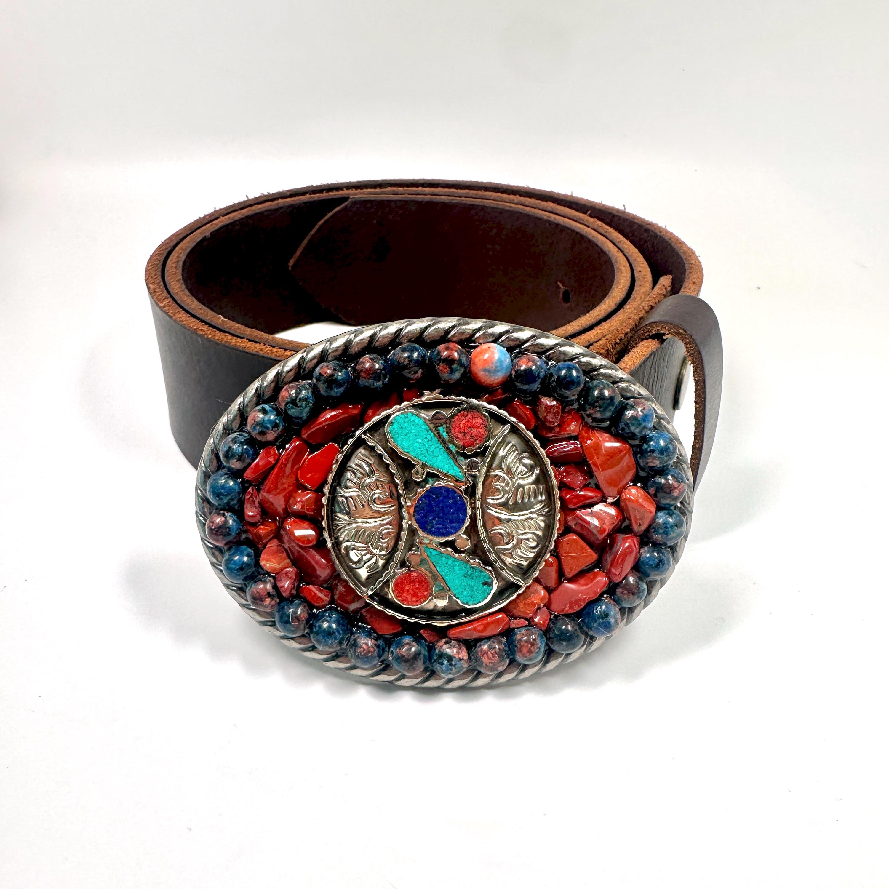 Turquoise and Coral Belt Buckle - Etsy