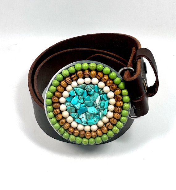 Turquoise Beaded Buckle with belt Amazon.com: Western Cowgirl Belt For Women Ladies Turquoise  main image 2