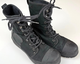 Damskie buty sznurowane Hunter 8 z czarnego płótna gumowego Rain Combat Utility do połowy łydki