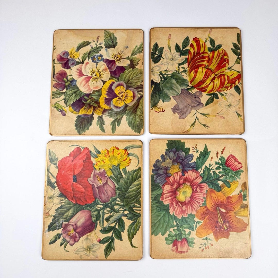 1970s Vintage Floral Placemats Set of 4 Cork Back Botanical Table Decor ...