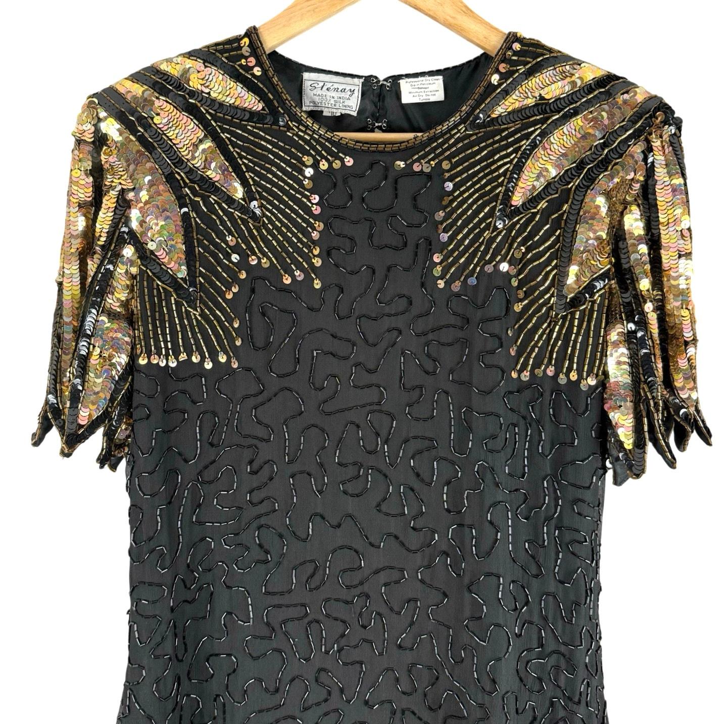 stenay beaded silk dress Size:UK 5 / EU 38 / US 7 breezy Unique Snowflake Tulle Floral and violet embellished top