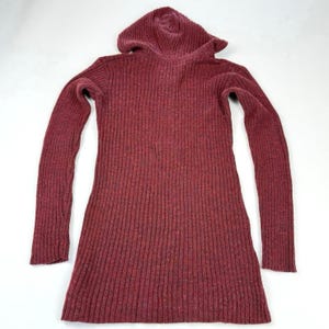Y2K Free People burgundy hooded sweater women’s small wool blend zip neck image 5
