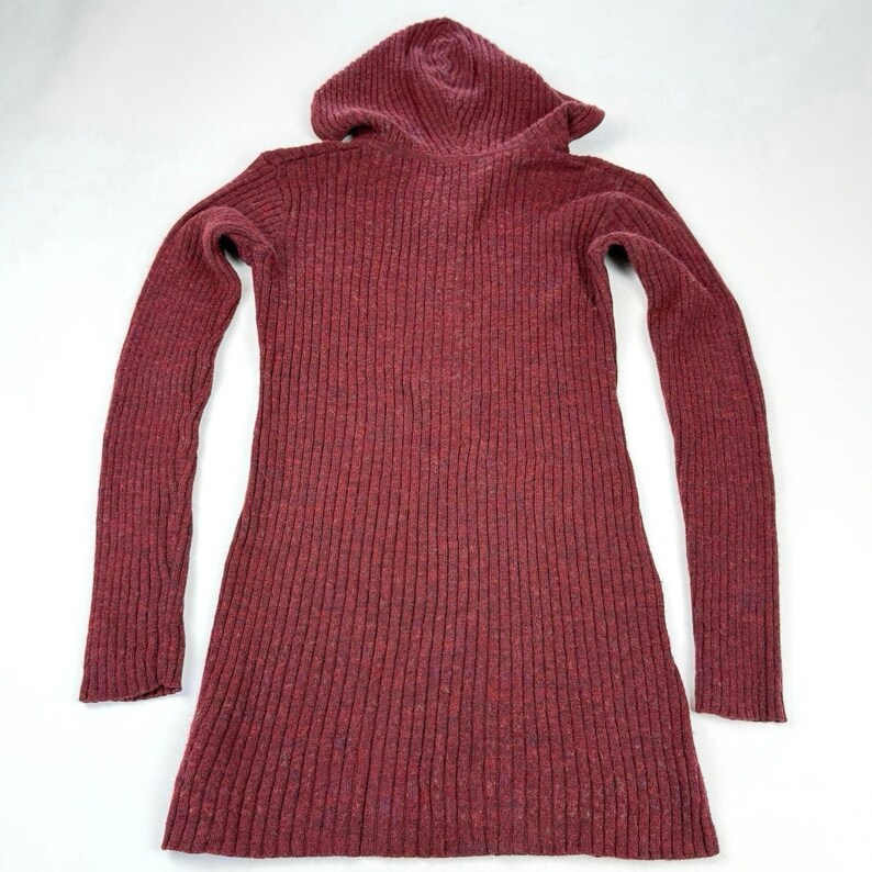 Y2K Free People burgundy hooded sweater women’s small wool blend zip neck image 5