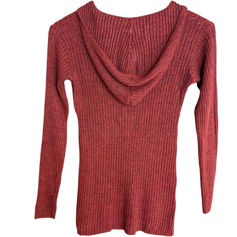 Y2K Free People burgundy hooded sweater women’s small wool blend zip neck image 2