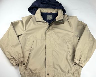 Vintage Pacific Trail windbreaker jacket men’s L beige hooded rain coat 90s