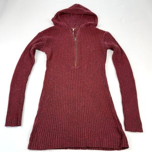 Y2K Free People burgundy hooded sweater women’s small wool blend zip neck image 6