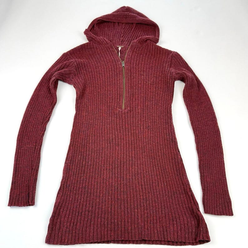 Y2K Free People burgundy hooded sweater women’s small wool blend zip neck image 6