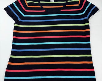 XL Talbots striped knit top colorful cotton short sleeve preppy casual shirt