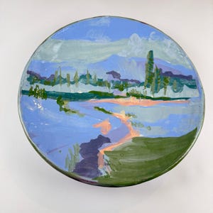 Hand Painted Studio Pottery Bowl 16” Signed Aspen CO Art Plate