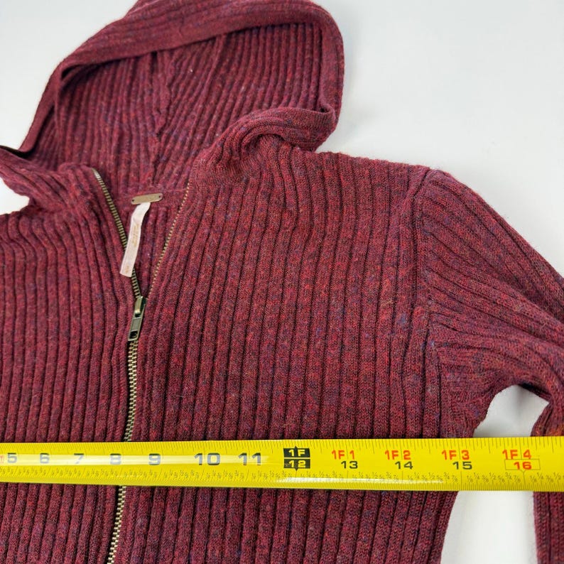 Y2K Free People burgundy hooded sweater women’s small wool blend zip neck image 7
