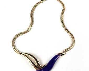 Park Lane gold tone purple enamel statement necklace vintage style