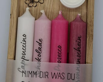 Take time to...laugh, be yourself, trust and relax - candle set including candle holder