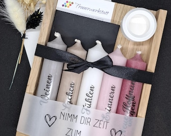Trauer-Kerzenset - Nimm dir Zeit zum weinen, lachen, fühlen, erinnern, neue Hoffnung wagen inkl. Briefe für den Schenkenden und Trauernden