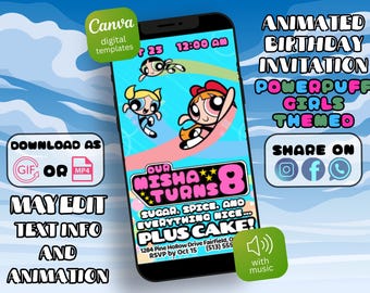 Invito di compleanno delle Superchicche: modello digitale animato (download immediato)